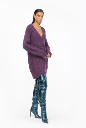 Pinko Multi cable-knit dress Azules Morados | QMXUV21556