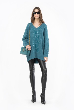 Pinko Multi cable-knit dress Azules Verdes | MXQCS10164