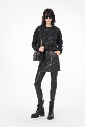 Pinko Nappa leather mini skirt with zip Negros | XMXGW23014