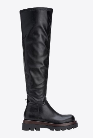 Pinko Nappa-effect thigh-high combat boots Negros | MXZPD80341