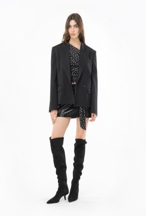 Pinko One-shoulder polka-dot blouse BLACK/WHITE | MXEGJ17887