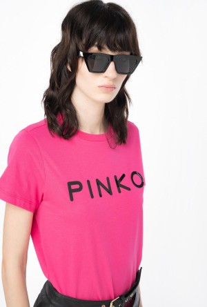Pinko PINKO-print T-shirt BEETROOT | XMXGW98297