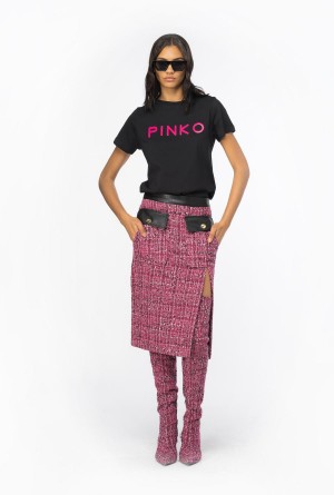 Pinko PINKO-print T-shirt Negros | MXCIF88658