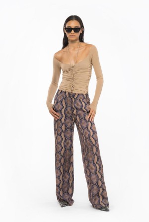 Pinko Palazzo trousers with snake motif MULT. BROWN/LILAC | MXJKU35304