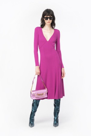 Pinko Plated knit midi dress Morados | PMXQX75463