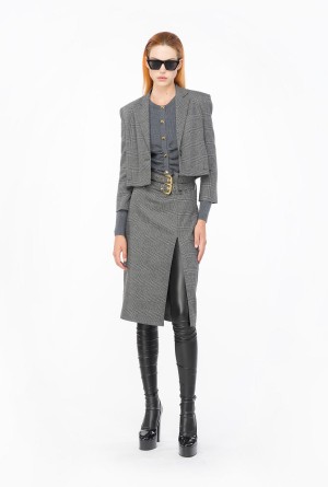 Pinko Prince-of-Wales calf-length skirt GREY/BLACK | MXJKU88931