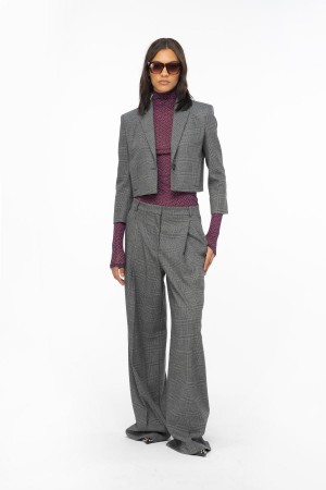 Pinko Prince-of-Wales flannel palazzo trousers GREY/BLACK | MXNZX55264