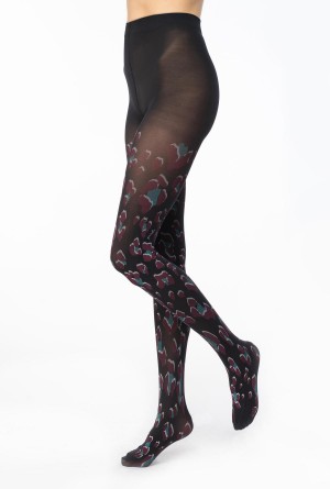 Pinko Printed microfibre tights BLACK/BURGUNDY/TEAL | EMXVG45054