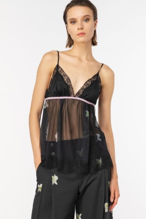 Pinko Reimagine babydoll tulle top by Patrick McDowell BLACK/PINK | MXIIZ46430