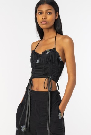 Pinko Reimagine orchid-print bustier top by Patrick McDowell BLACK/WHITE | MXZDE33375