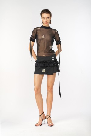 Pinko Reimagine orchid-print mini skirt by Patrick McDowell BLACK/WHITE | BMXSD69318