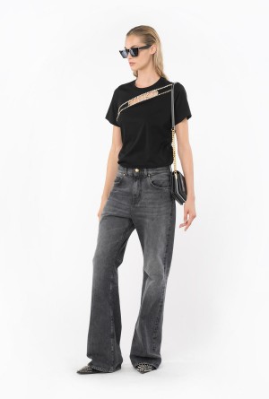 Pinko Rhinestone logo T-shirt Negros | MXIIZ58294