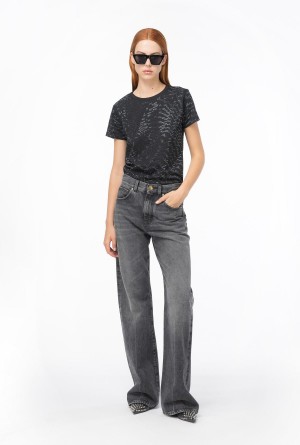 Pinko Rhinestoned T-shirt with fluid logo Negros | SMXNY10722