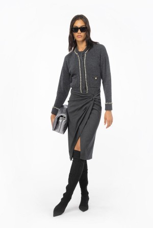 Pinko Rhinestoned wool cardigan Grises Oscuro | MXXMI19041