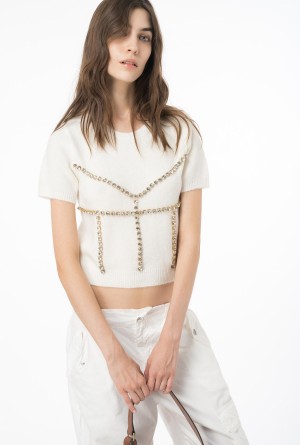 Pinko Rhinestoned wool sweater Blancos | MXEAH19528
