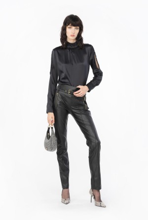 Pinko Satin blouse with mini ruches Negros | MMXHR95904