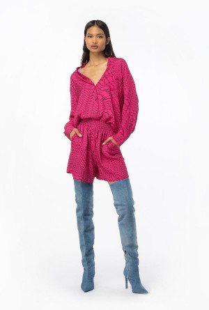 Pinko Shorts with fluid logo print PINKO PINK/BLACK | ZMXNQ20384
