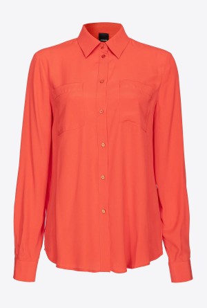 Pinko Silk-blend shirt with breast pocket Naranjas | MXZDE56083