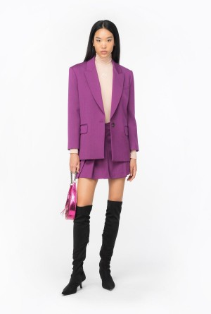 Pinko Single-breasted wool-blend flannel blazer Morados Oscuro | PMXQX99440