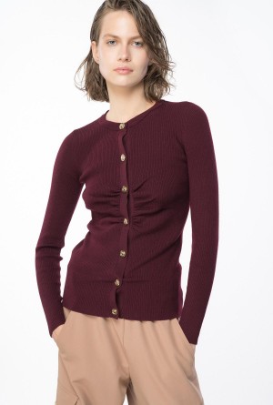 Pinko Slim-fit ribbed cardigan BURGUNDY-PORT ROYALE | MXNEJ40817