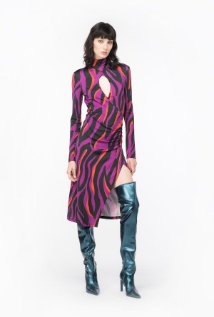 Pinko Slim-fitting dress with psychedelic zebra print BOUGAINVILLEA/BLACK/ORANGE | MXEAH80136