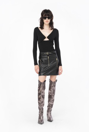 Pinko Slim-fitting sweater with Love Birds buckle Negros | ZMXMJ71362