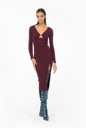 Pinko Slim-fitting sweater with Love Birds buckle BURGUNDY-PORT ROYALE | BMXSO11098