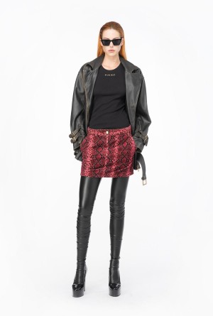 Pinko Snake-print velvet mini skirt MULTI BLACK/FUCHSIA | MXNZX54071