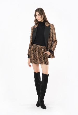 Pinko Snake-print velvet mini skirt MULTICOLOUR: BLACK/BEIGE | MXQAV44746