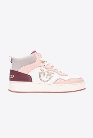 Pinko Sneakers with glittery Love Birds logo OFF WHITE/PINK/GREY | AMXWC76436