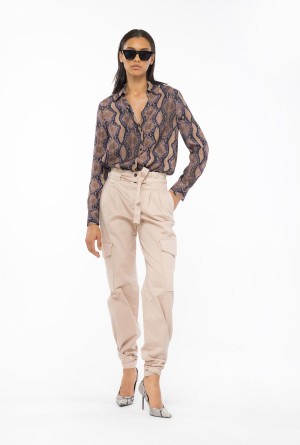 Pinko Stretch satin cargo trousers NUDE - BABY | MXEGJ14967