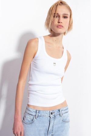 Pinko Tank top with Love Bird embroidery Blancos | MXEAH87712
