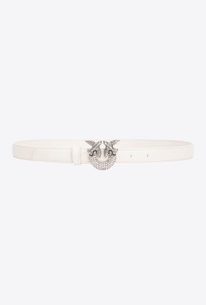 Pinko Thin Love Birds belt with rhinestones 2cm Plateados | PMXER14866
