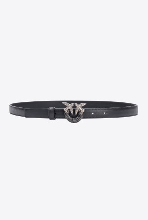 Pinko Thin Love Birds belt with rhinestones 2cm Plateados | MXJZR89244