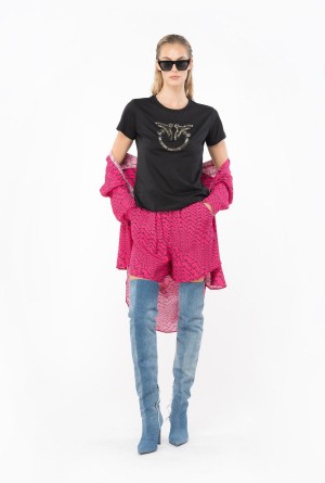 Pinko T-shirt with Love Birds embroidery Negros | MXEGJ23423