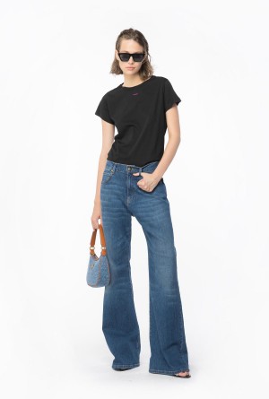 Pinko T-shirt with micro logo BLACK/FUCHSIA | LMXSX65035