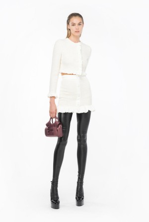 Pinko Tweed mini skirt with ruching Blancos | MXICD66919