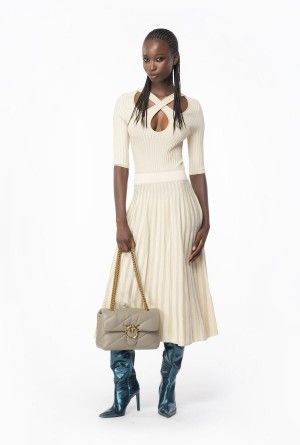 Pinko Two-tone knit dress Beige | EMXVG22875