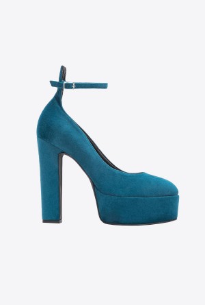 Pinko Velvet Mary Janes Azules | QMXUV71934