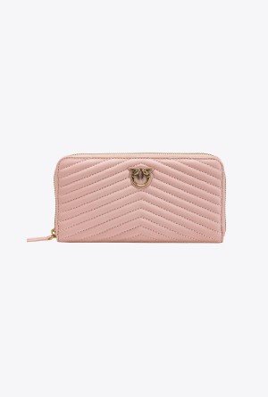 Pinko Zip-around wallet in chevron-patterned nappa leather Dorados | PMXER62373