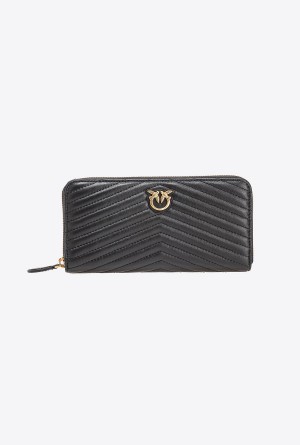 Pinko Zip-around wallet in chevron-patterned nappa leather Dorados | MXEGJ30997